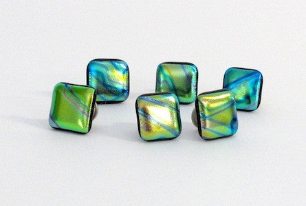 Iridescent hues of greens,  blues, purples yellows  - Dichroic Knobs - 312