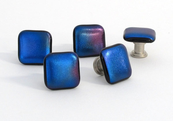 Royal Blue With Hints of Purple and Green -  Dichroic Glass Knobs - 303